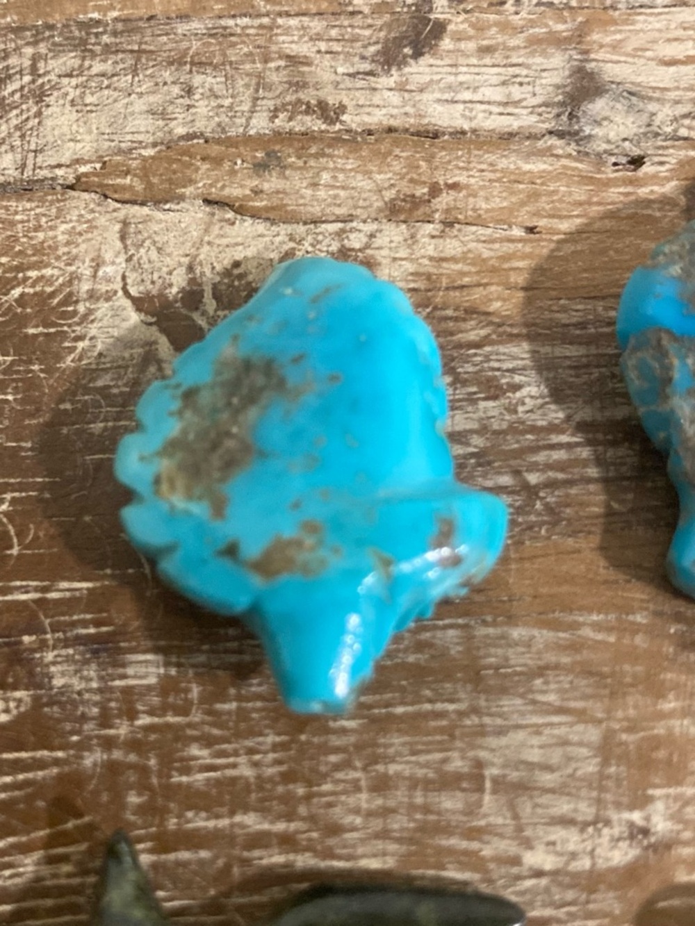 4 Small Stone Carvings Leaves Mushroom & Bird Green and Turquoise Colored - Picture 5 of 11
